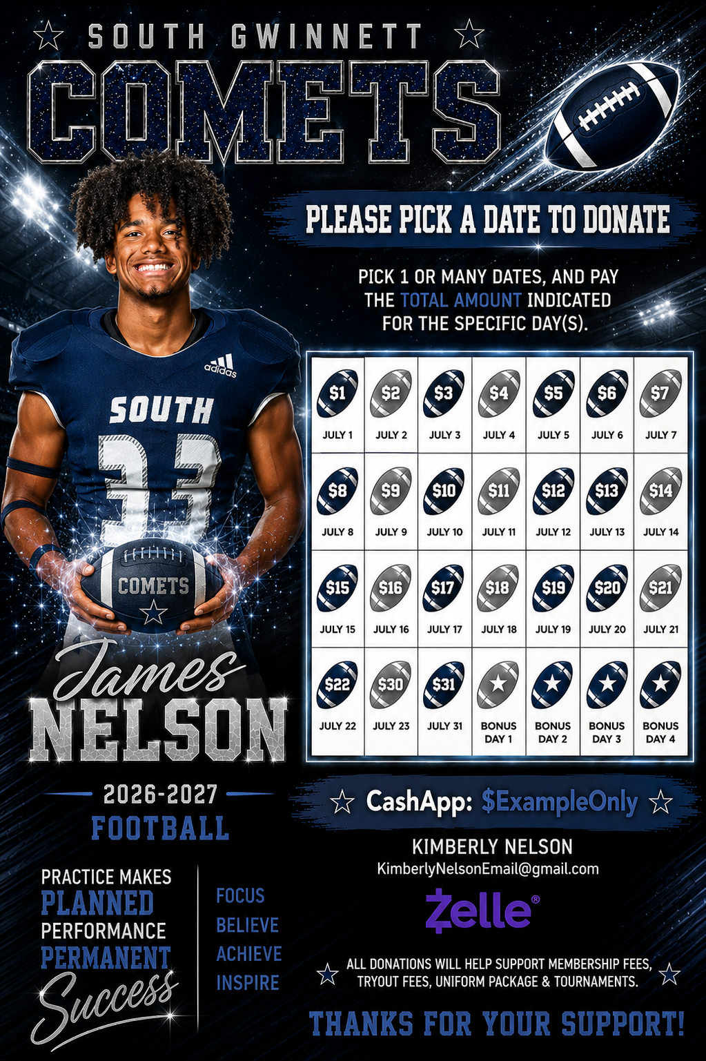 Custom Fundraiser Gameboard — "Pick a Date to Donate" Flyer