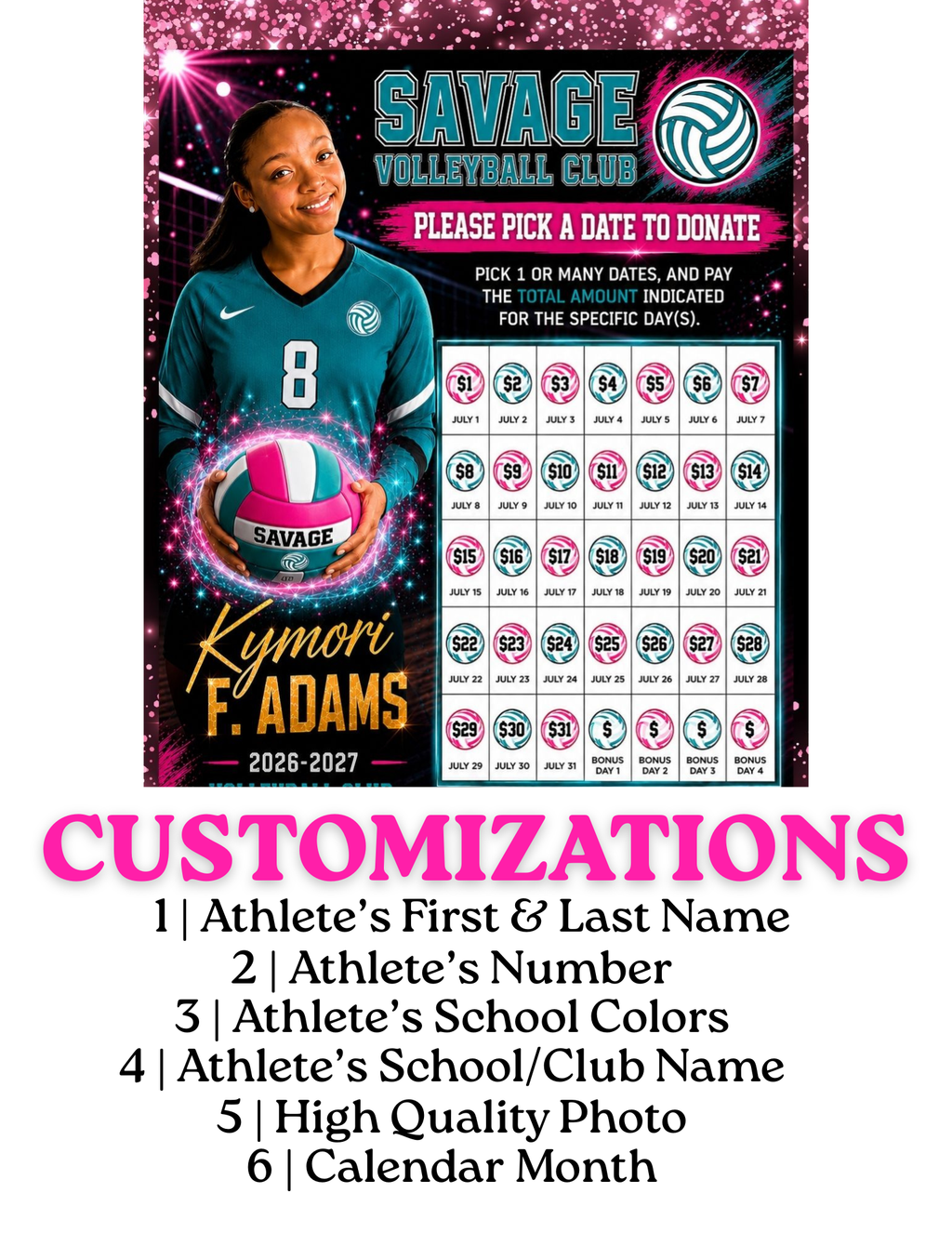 Custom Fundraiser Gameboard — "Pick a Date to Donate" Flyer