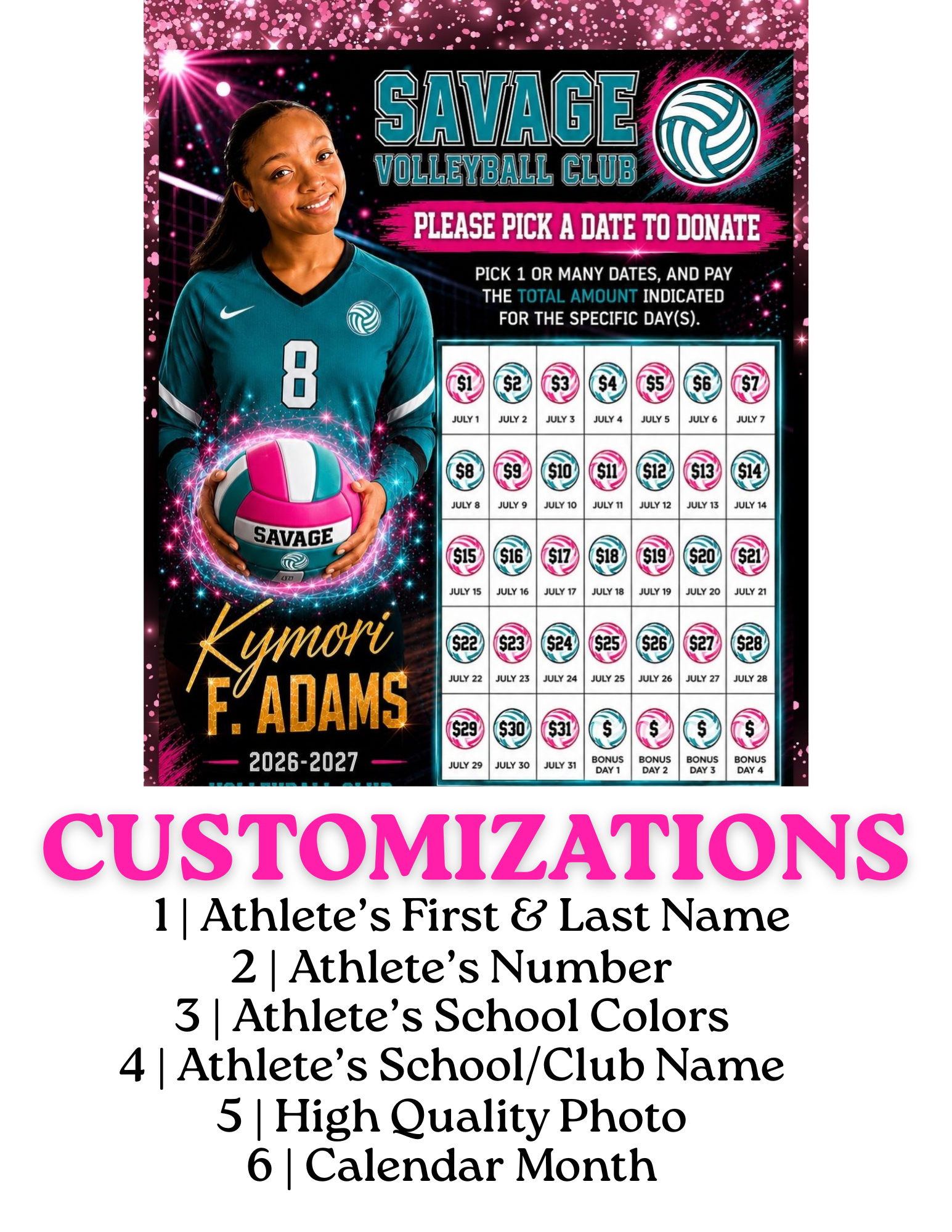 Custom Fundraiser Gameboard — "Pick a Date to Donate" Flyer